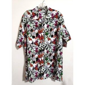 Ferugini Button Up Shirt Casino, Poker, Dice $100 Bills All Over Print  SZ Large